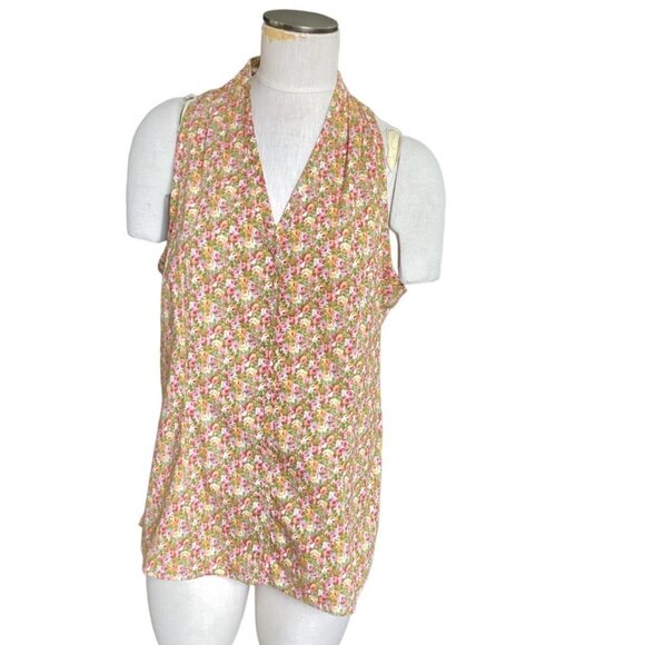 Talbots Sleeveless Ditsy Floral V-Neck Tie Waist Blouse Sz 14 115G - Picture 2 of 9